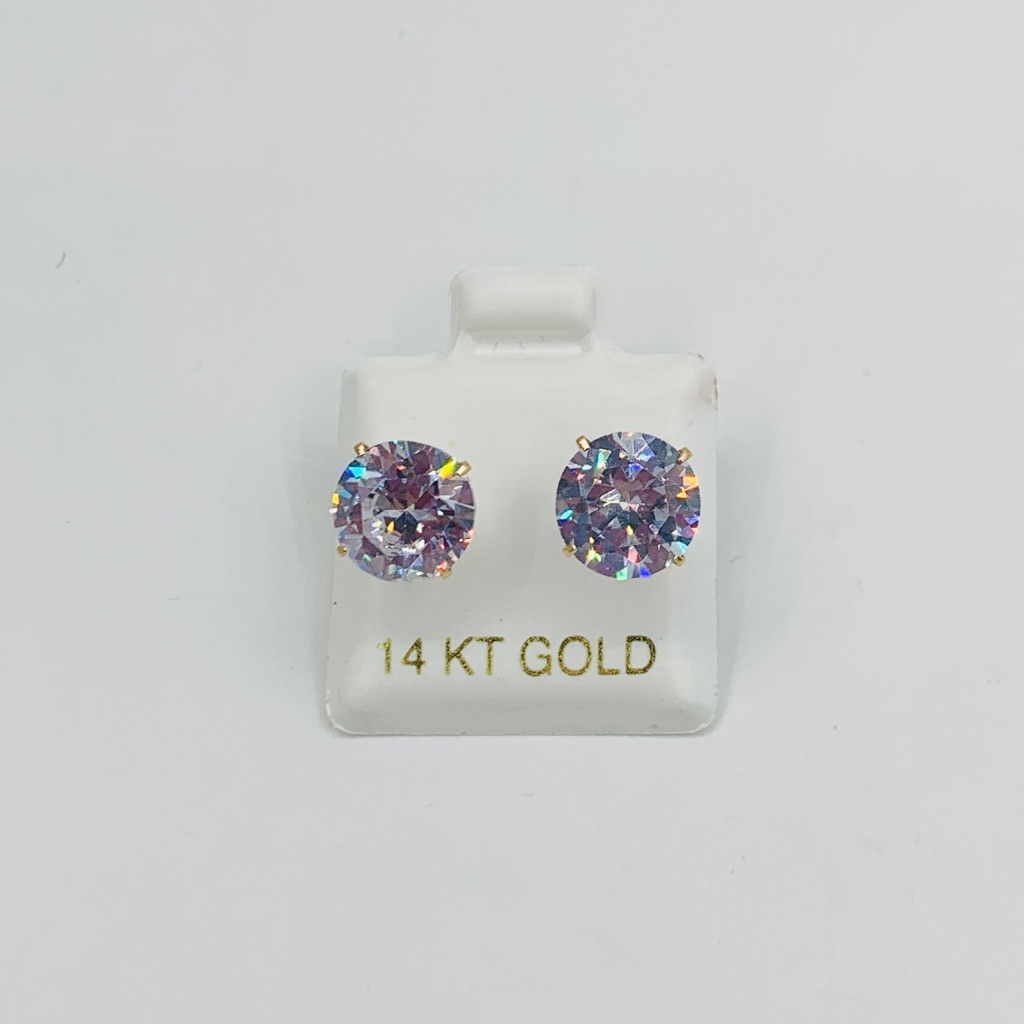 14k Solid Gold White Stud Earrings Men/Women 9mm